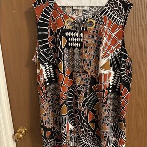 Jones Studio Geometric Top, Flared Knee Length Skirt straight legged work Slacks